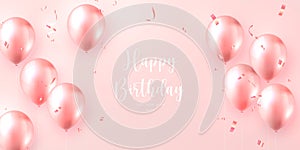 Elegant golden rose pink ballon and party propper ribbon Happy Birthday celebration card banner template background