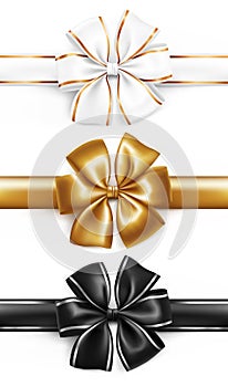 Elegant golden, white and black ribbon bow