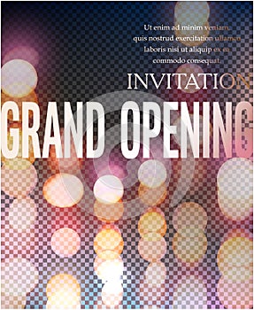 Elegant grand opening invitation card with bokeh beckground.
