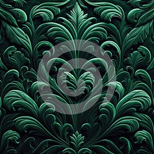 Elegant Green Damask Wallpaper Design, AI Generated