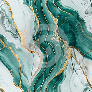 Elegant Green Marble with Intricate White Veins and Glimmering Gold Streaks photo