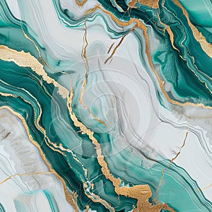 Elegant Green Marble with Intricate White Veins and Glimmering Gold Streaks photo
