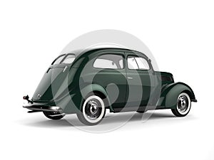 Elegant green old timer vintage car with white wall tires - back view