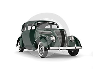 Elegant green old timer vintage car with white wall tires - front grille shot