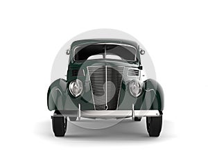 Elegant green old timer vintage car with white wall tires - front view