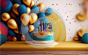 elegant greeting birthday or anniversaries celebration with gold and teal balloons photo