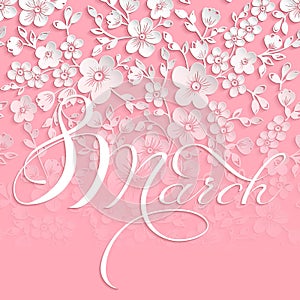 Elegant greeting card. 8 March International Women`s Day.