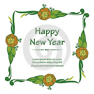 Elegant greeting card happy new year, with design art of colorful flower frame. Vector