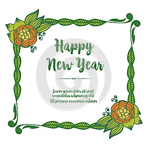 Elegant greeting card happy new year, with design art of colorful flower frame. Vector