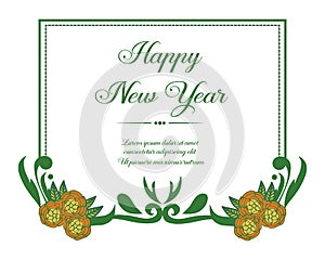 Elegant greeting card happy new year, with design art of colorful flower frame. Vector