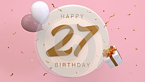 Elegant Greeting celebration 27 years birthday. Happy birthday, congratulations poster. Golden numbers with sparkling golden