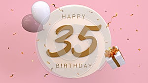 Elegant Greeting celebration 35 years birthday. Happy birthday, congratulations poster. Golden numbers with sparkling golden