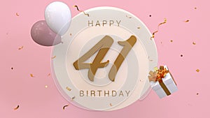 Elegant Greeting celebration 41 years birthday. Happy birthday, congratulations poster. Golden numbers with sparkling golden