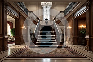 Elegant Hall corridor entrance stairs design. Generate Ai