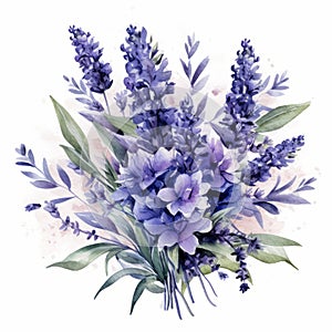 Elegant Handmade Watercolor Bouquets Of Lavender Clipart