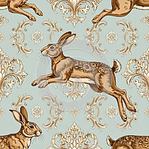 Elegant Hare Pattern on a Blue Background