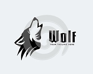 Elegant head roaring wolf art logo design inspiration