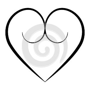 Elegant heart with calligraphic contours, vector buttocks heart shape with calligraphic swirls symbol love