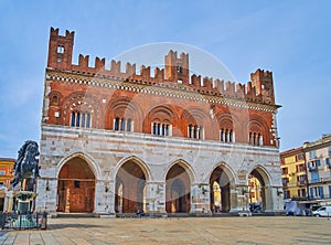 The elegant historic Piazza Cavalli, Piacenza, Italy