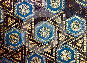 Elegant historical ceramic tiles on the floor and walls of the building.