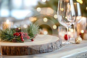 Elegant holiday dining table with festive candlelight and greenery decorations