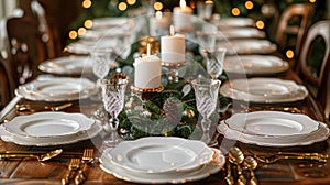 Elegant Holiday Dinner Table Set With Candles