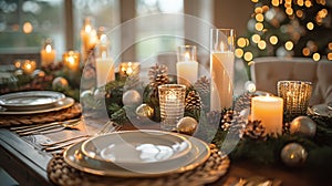 Elegant Holiday Dinner Table Set With Candles