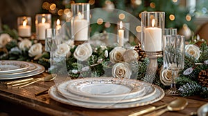 Elegant Holiday Dinner Table Set With Candles