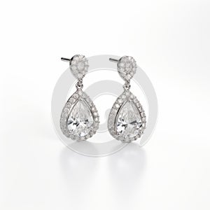 Elegant Hollow Halo Diamond Earrings In 18k White Gold