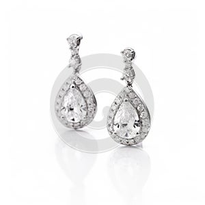 Elegant Hollow Halo Diamond Earrings In 18k White Gold