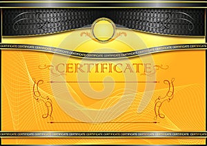 An elegant horizontal blank form for creating certificates. With black inserts on a gold background.