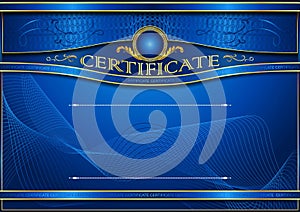 An elegant horizontal blank form for creating certificates. In blue tones.