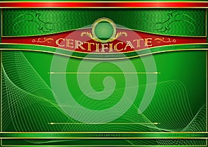 An elegant horizontal blank form for creating certificates. In green tones with a red insert.