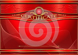 An elegant horizontal blank form for creating certificates. In red colors.