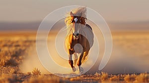 Elegant horse gracefully galloping freely in the vast openness of a serene field