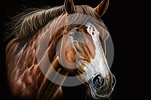 Elegant horse portrait on black backround. Horse on dark backround. Generative AI