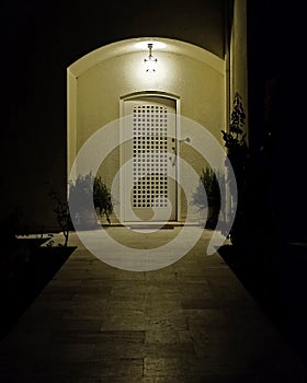 Elegant house entrance night view, Athens Greece