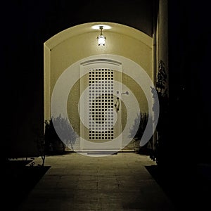 Elegant house entrance night view, Athens Greece