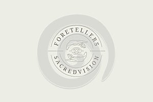 Elegant human hands esoteric all seeing eye optical vision beauty care circle line art logo vector