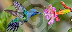 Elegant hummingbirds flying gracefully, targeting vibrant sources of flower nectar