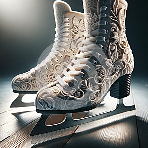 Elegant Ice Skates: Detailed Lace Pattern Perfection
