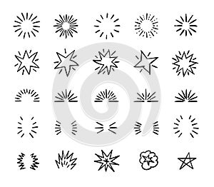 Elegant ink brush circle bursts and whimsical borders. Hand drawn bursting vector decoration