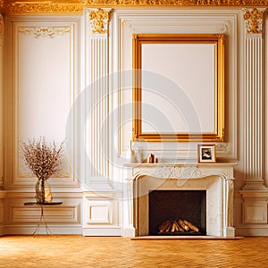 Elegant Interior Design Gold Frame Mockup in Classic Room Setting
