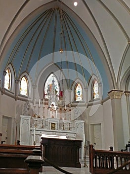 The elegant interior of St Peters Catholic Church.