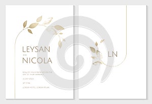 Elegant invitation card template. Gold textured twigs