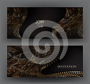 Elegant invitation cards with pleated material made from golden circles.