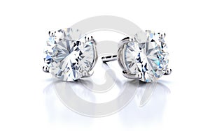 Elegant Isolated Diamond Stud Earrings on White -Generative Ai
