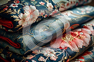 Elegant Japanese floral kimono fabric