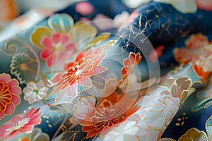 Elegant Japanese floral kimono fabric