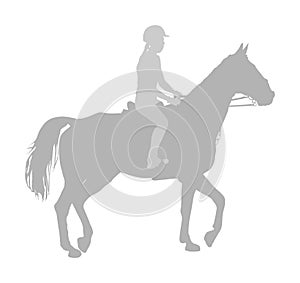 Elegant jot racing horse in gallop vector silhouette isolated on white background. Jockey riding trot horse in race. Hippodrome.